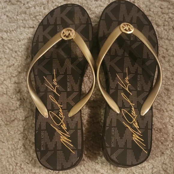 Michael Kors Brown and Gold Sandals - Picture 1 of 3